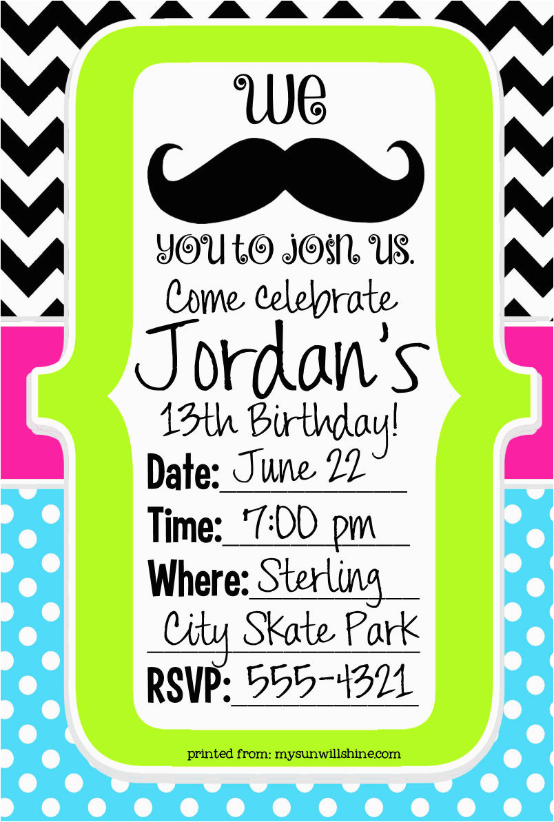 mustache birthday invitation template