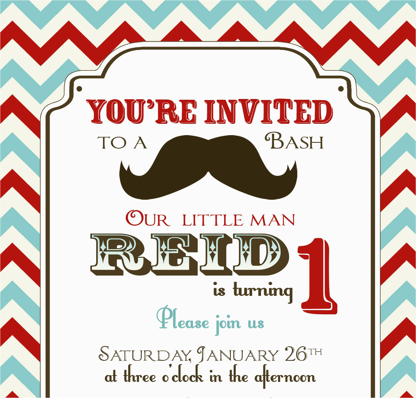 mustache birthday party invitations