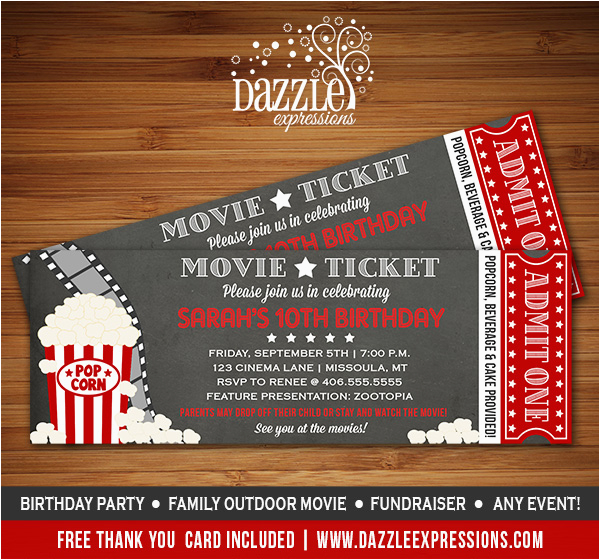 movie theater birthday invitations printable chalkboard movie night