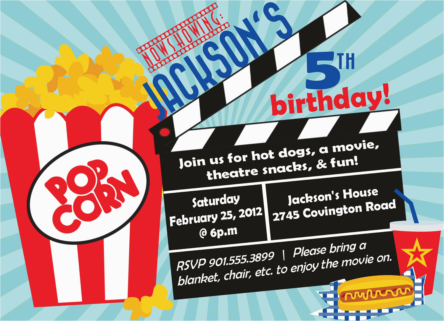 movie theater birthday party invitations