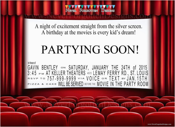 movie theater birthday party invitations