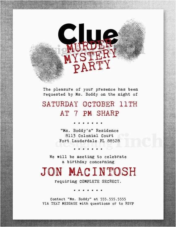 clue birthday invitation murder mystery