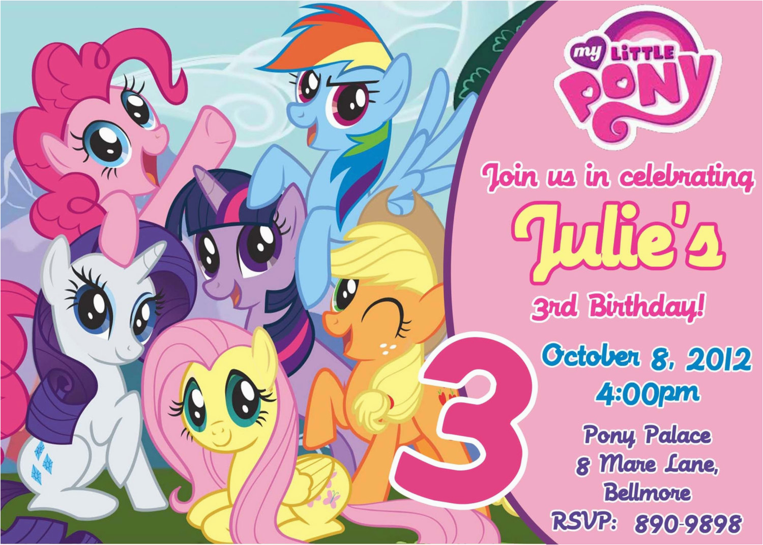 custom photo invitations my little pony