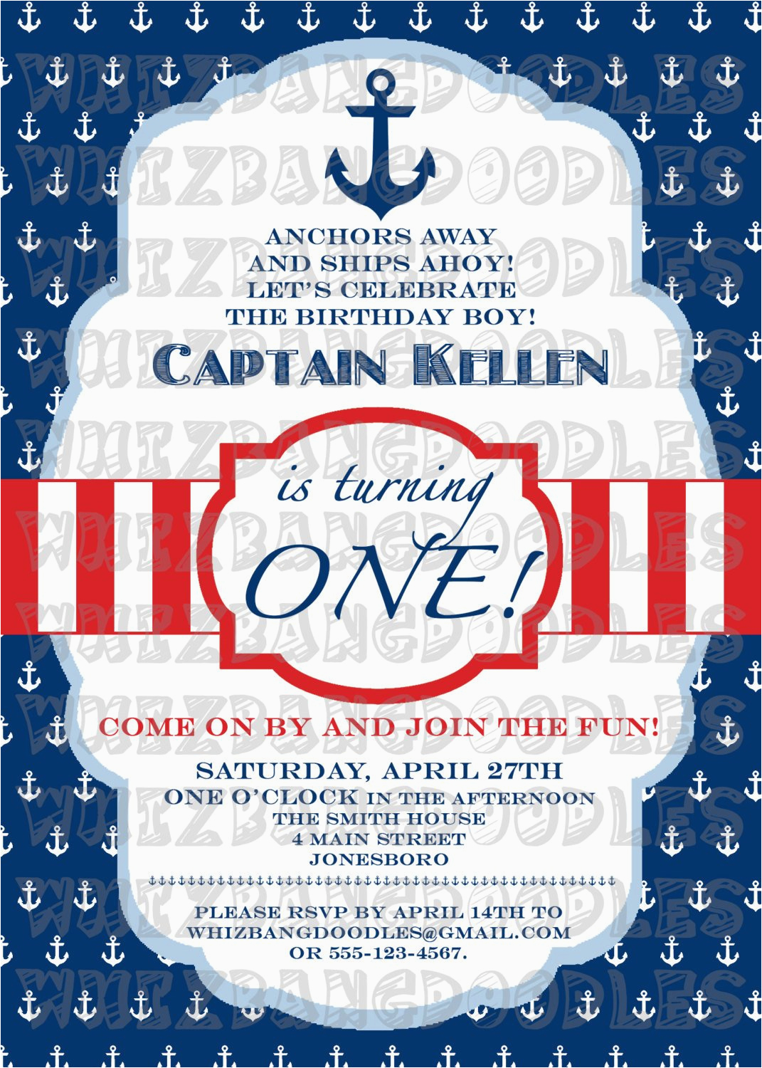 nautical first birthday invitation