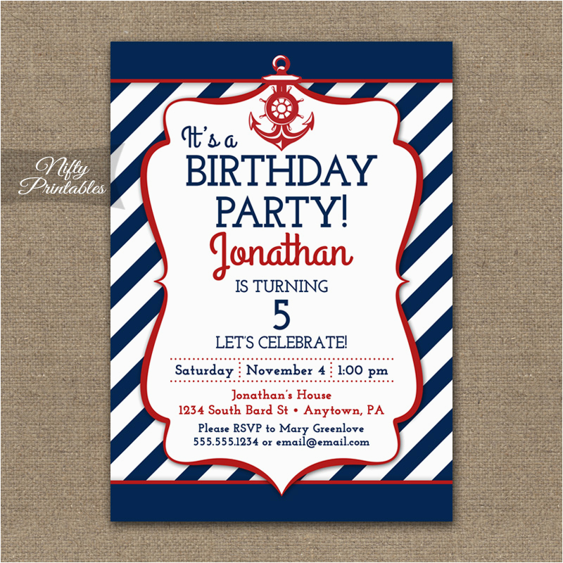 red white blue nautical birthday invitations