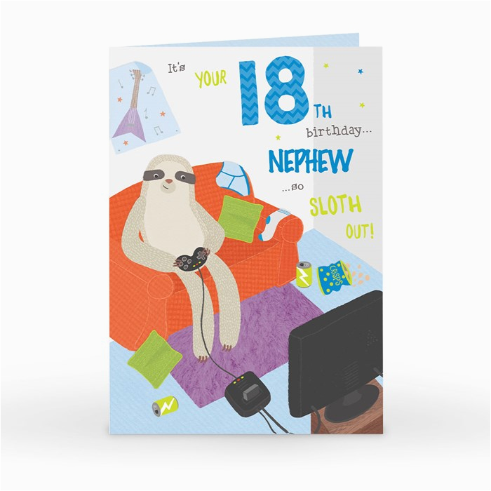 personalised 18th birthday card nephew sloth out chill