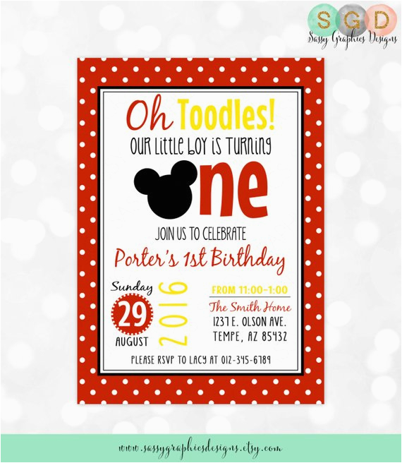 oh toodles birthday invitation boy birthday invite red