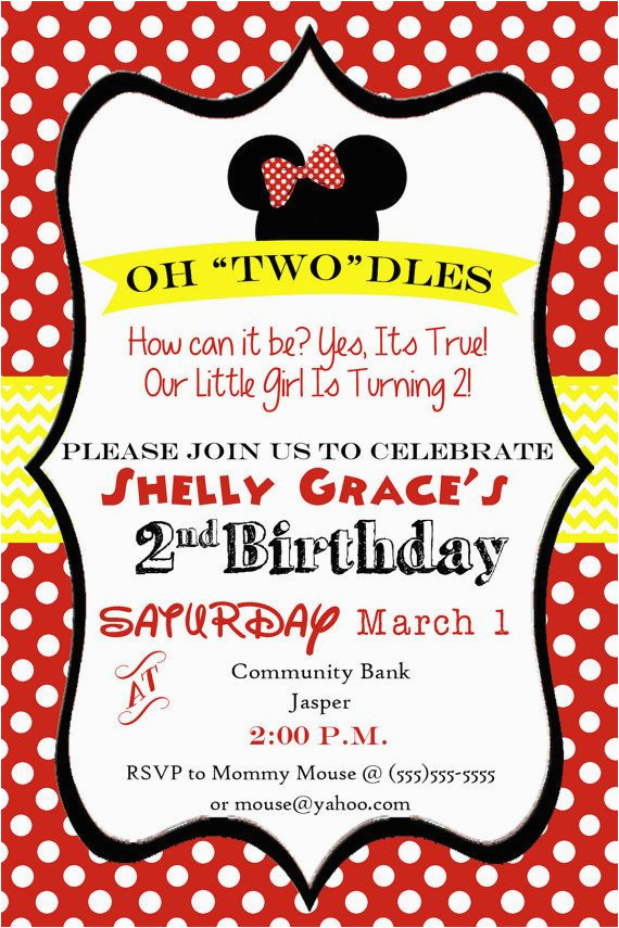 oh toodles minnie mouse 2nd birthday party invitation