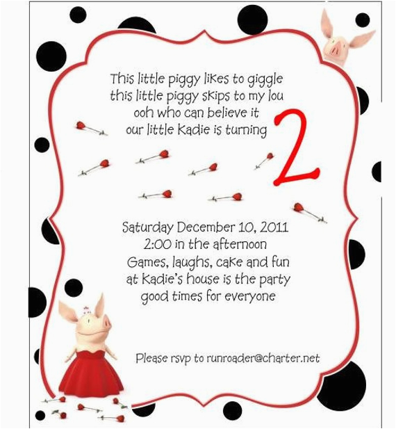 olivia the pig children birthday invitation customize for