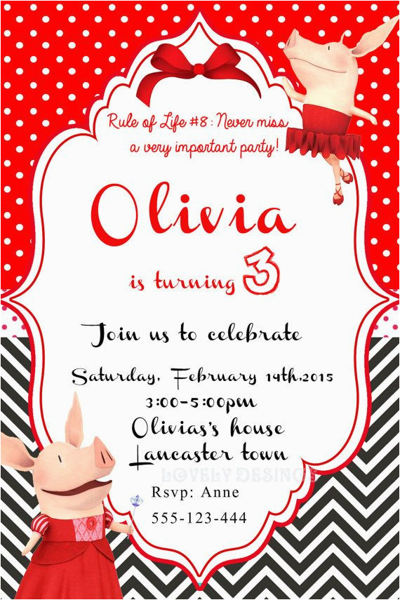olivia the pig invitation party personalized by