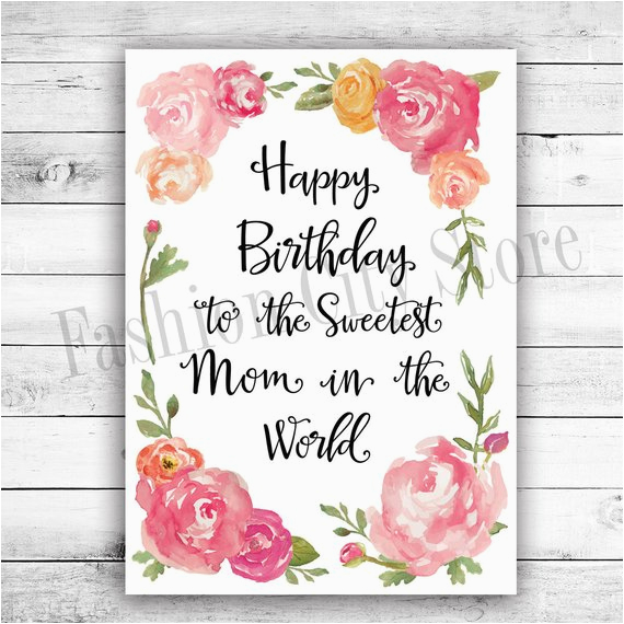 happy birthday card for mom watercolor by fashioncitystore
