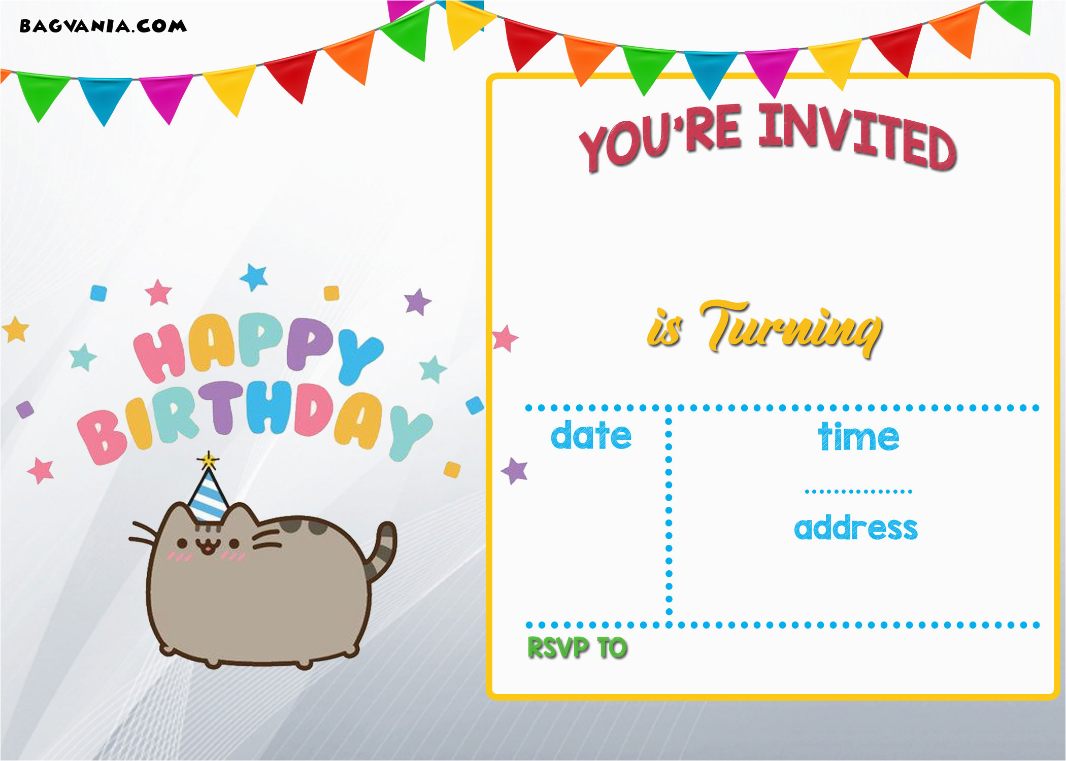 free printable pusheen birthday invitation template free