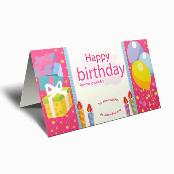 6 birthday currency notes with greeting card