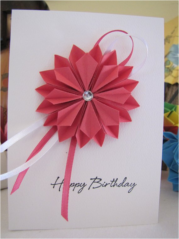 origami dahlia birthday card pink