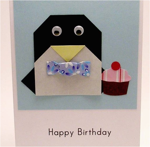 origami penguin birthday card