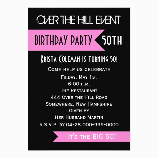 50th birthday party invitation pink over the hill 161278147193462305