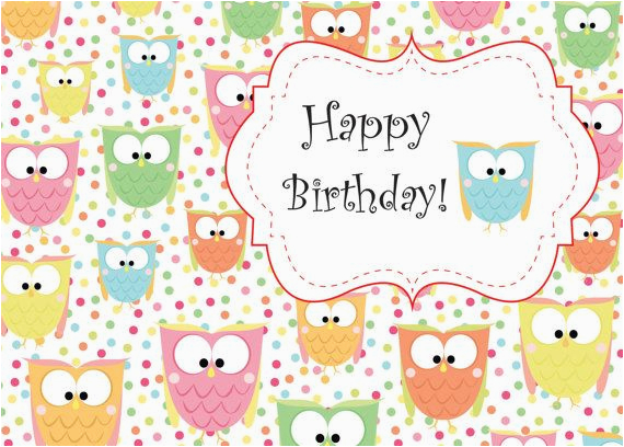 cute owl birthday printable card instant download