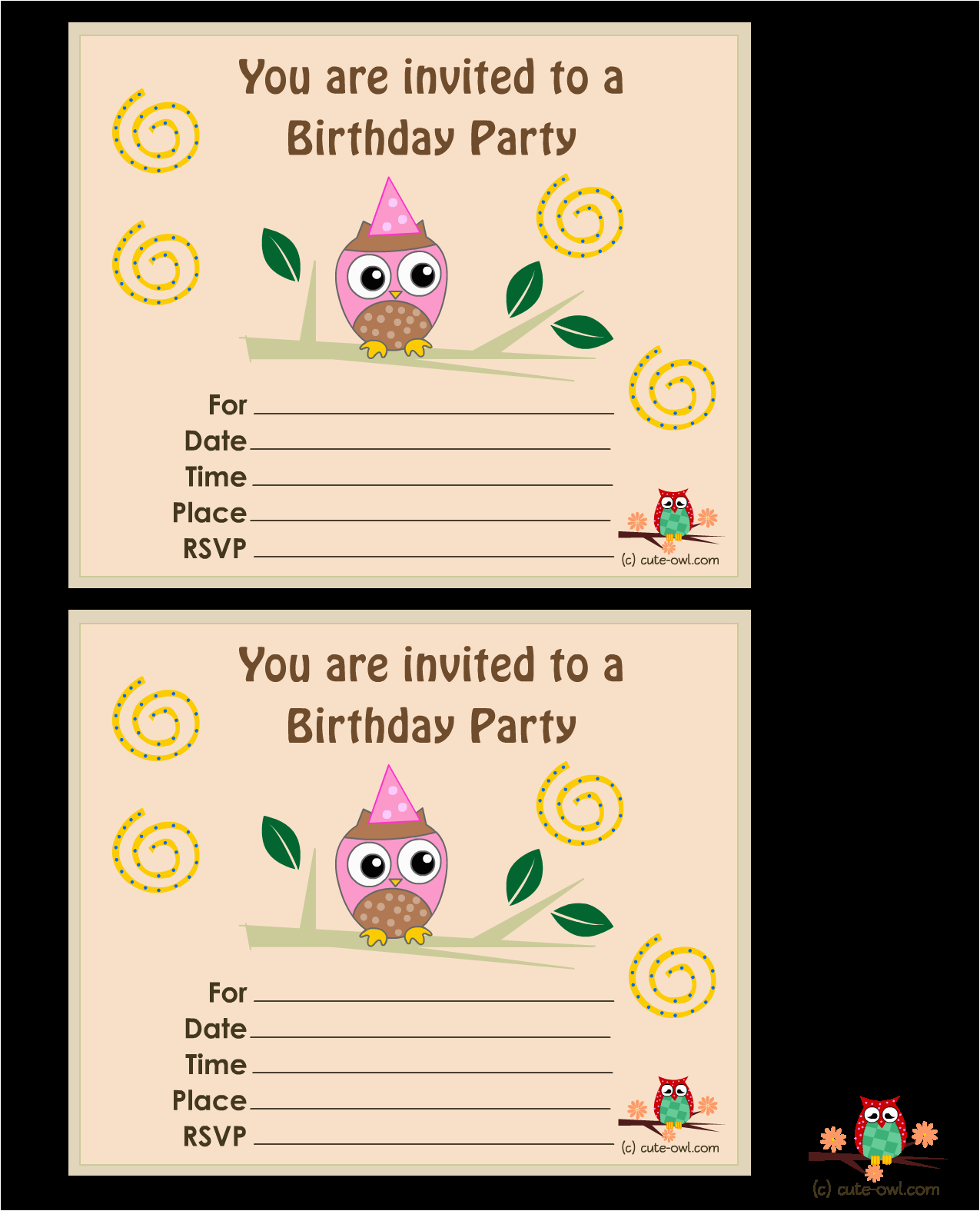 owl birthday party invitations template