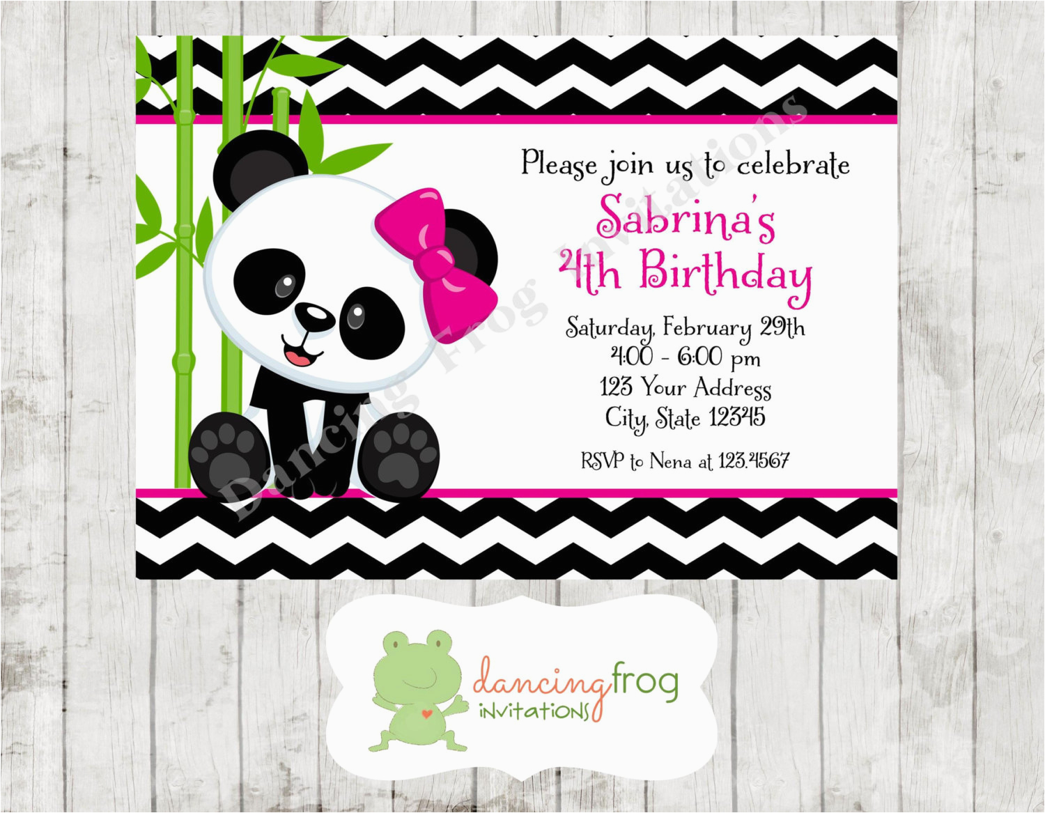 panda bear birthday invitations printed