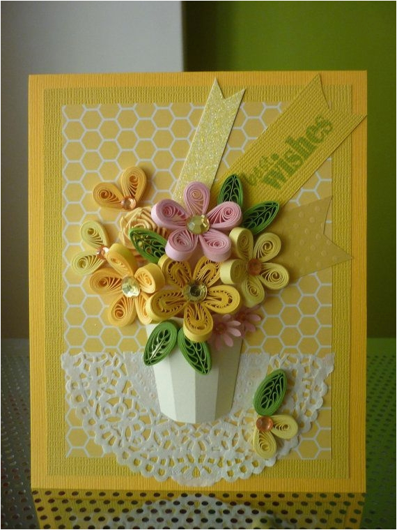 handmade yellow greeting paper quilling card quot best wishes