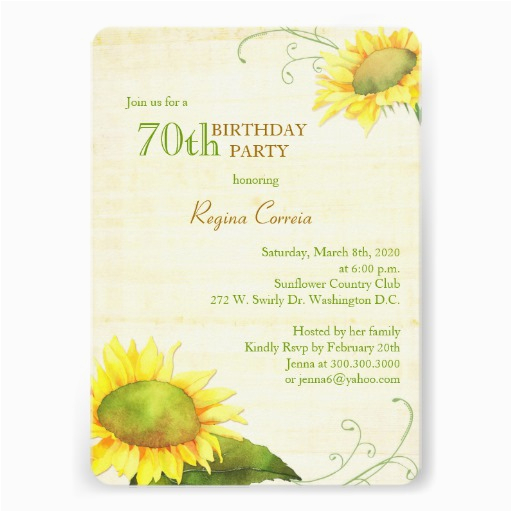papyrus sunflowers 70th birthday party invitations 161735139958494278