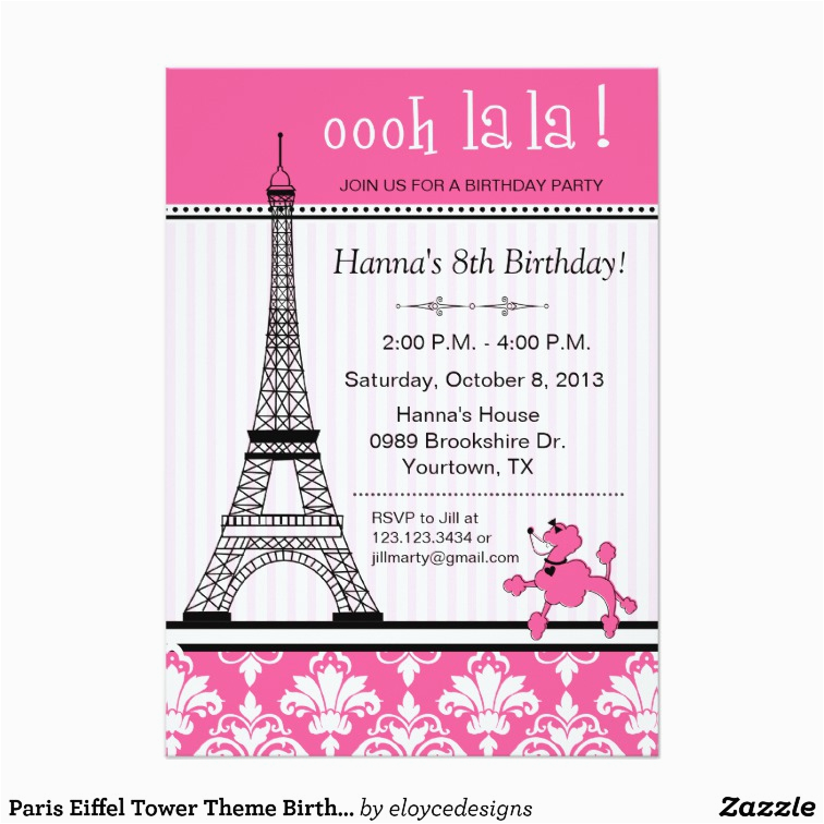 paris eiffel tower theme birthday party pink card 161824293457863015