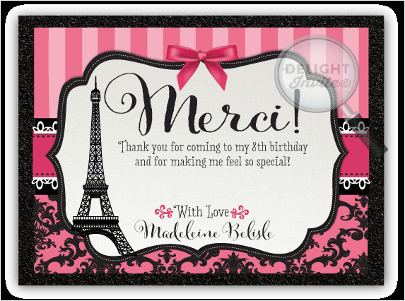 paris themed birthday thank you cards p 3467