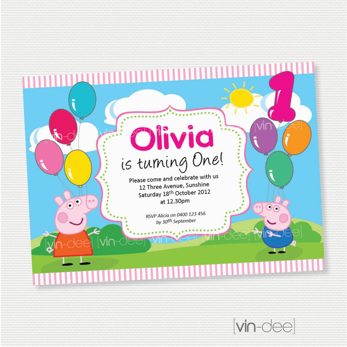 peppa pig balloons birthday invitation