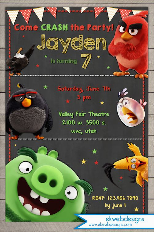 angry birds movie birthday invitation custom digital invitation