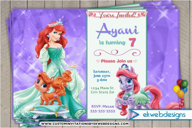 little mermaid ariel palace pets birthday invitations custom invites