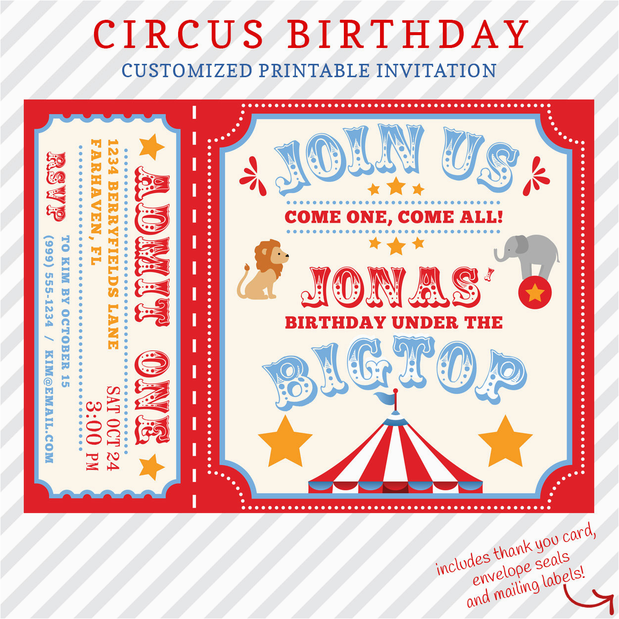 circus birthday invitation printable