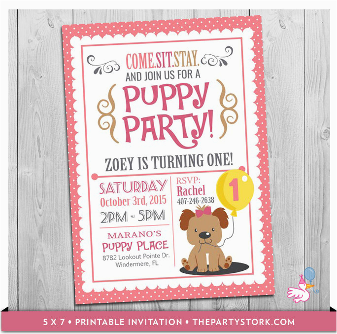 puppy invitation custom printable girls