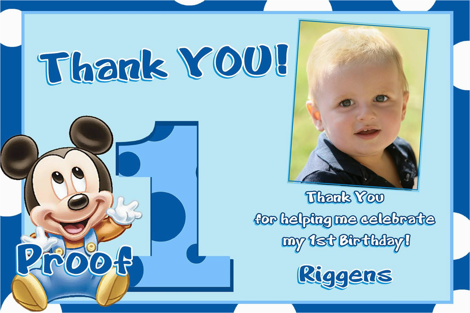 mickey mouse 1st birthday thank you cards