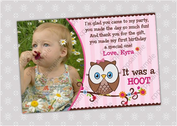 look whoos turning one thank you card