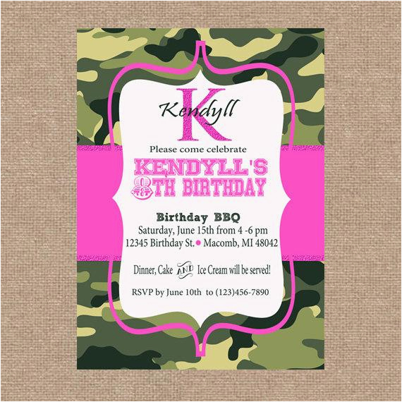 Pink Camo Birthday Invitations Pink Camo Birthday Invitation Girl Birthday Invitation Diy