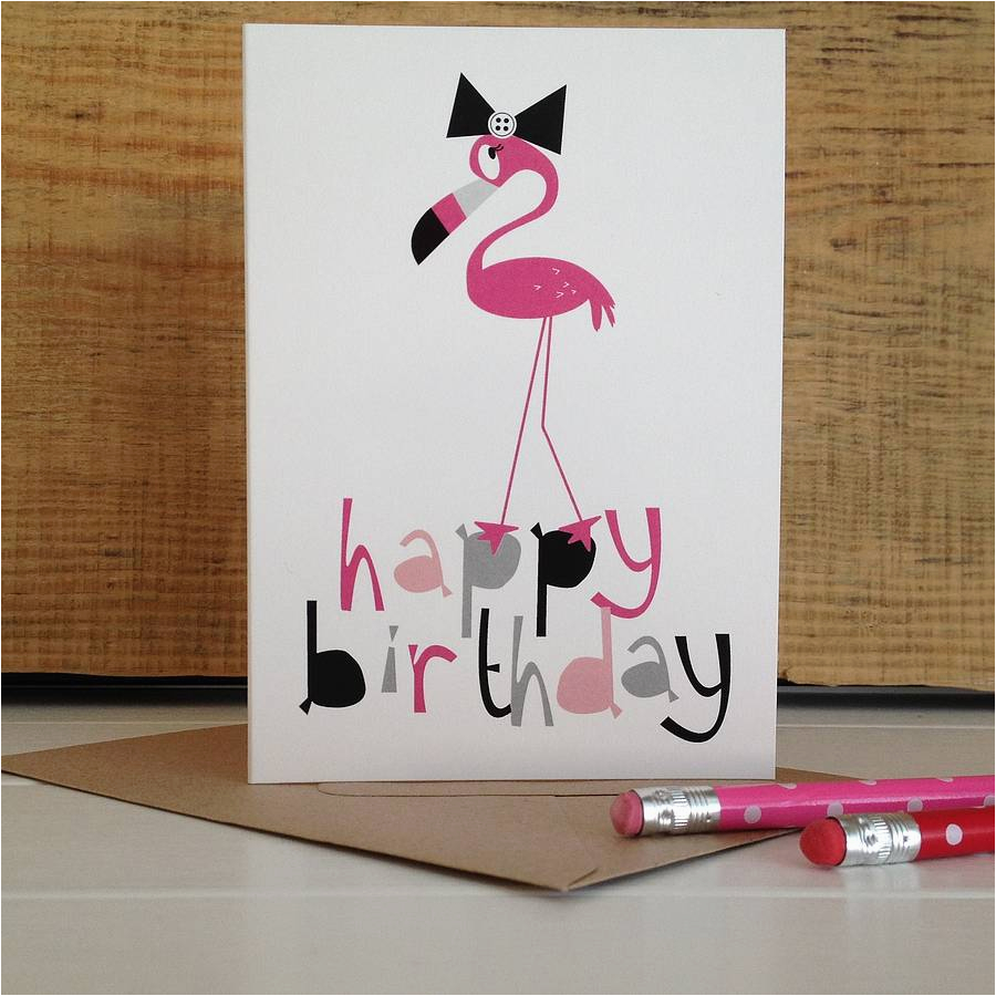 pink flamingo happy birthday card