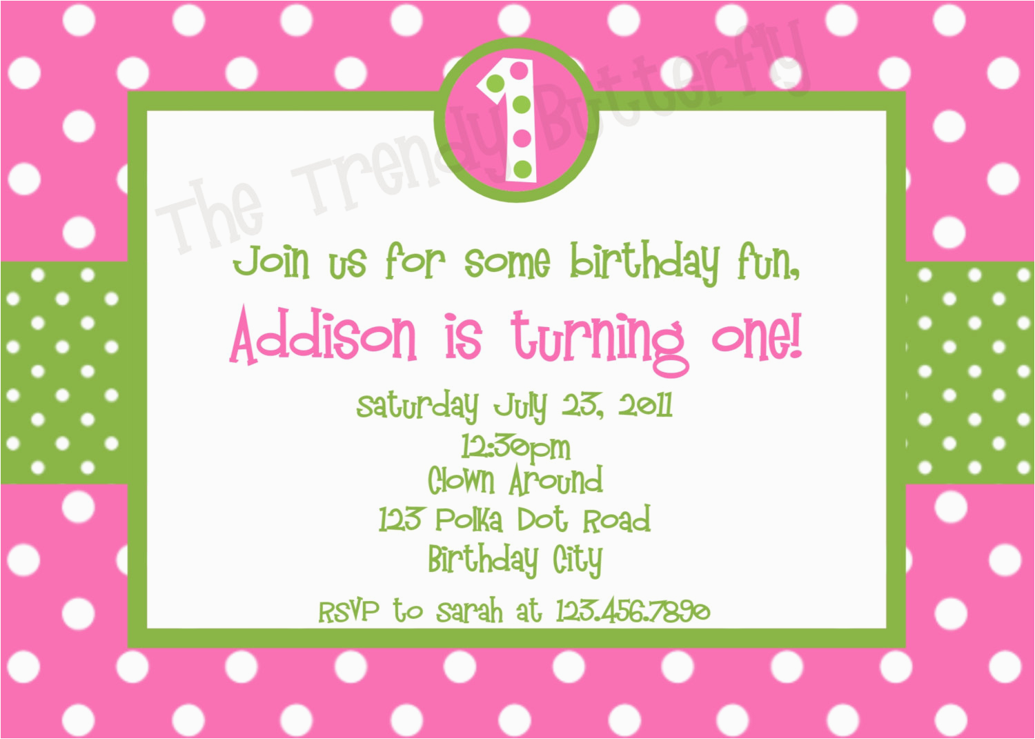pink polka dot birthday party invitations