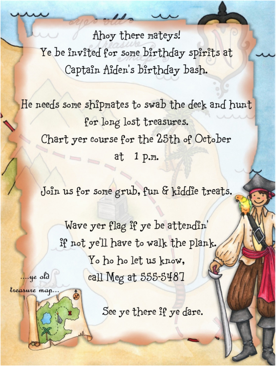 Pirate Birthday Invitation Wording Pirate themed Birthday Party Invitation Wording Pirate
