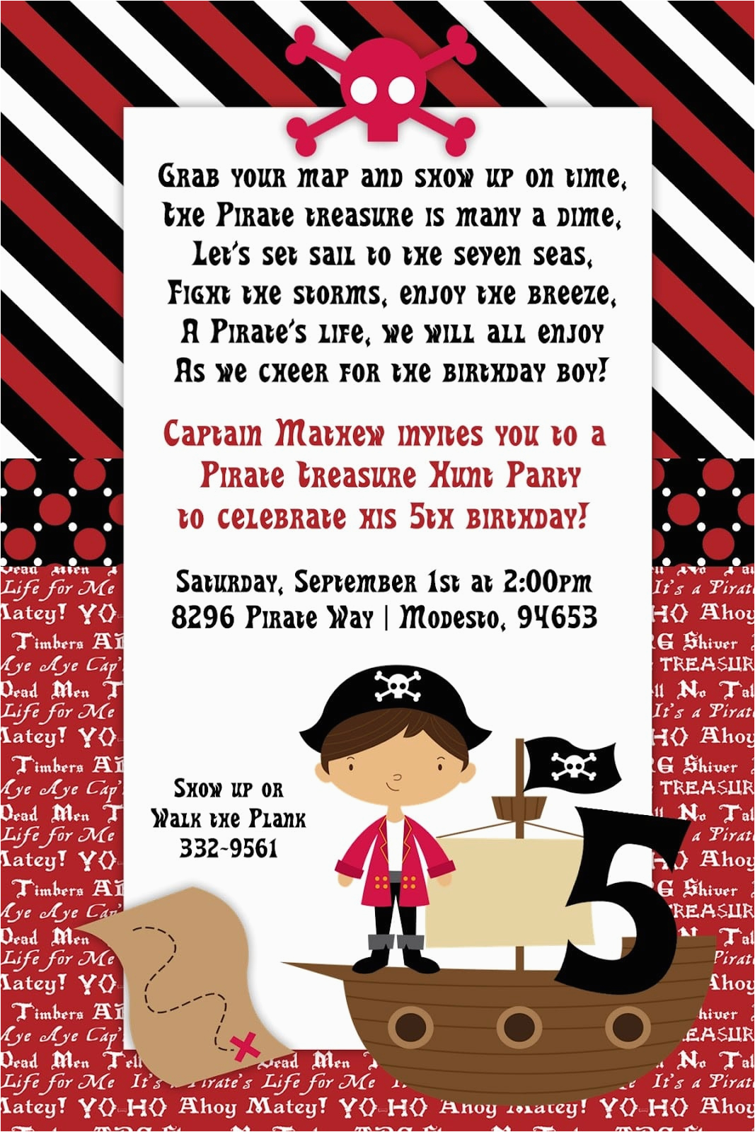 pirate party kid invitation