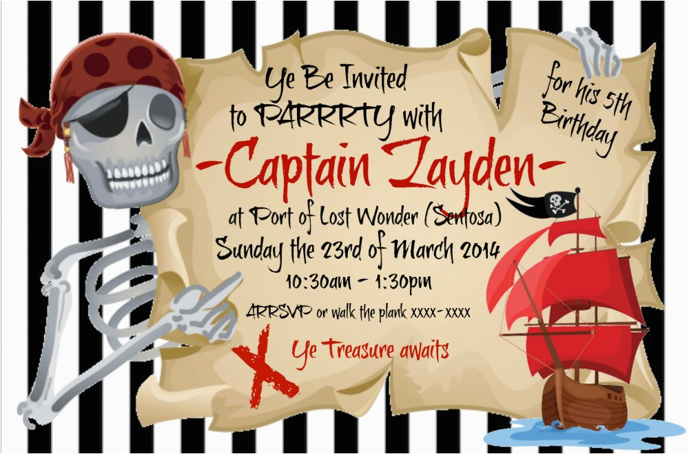 pirate themed party invitation thank you card stickers