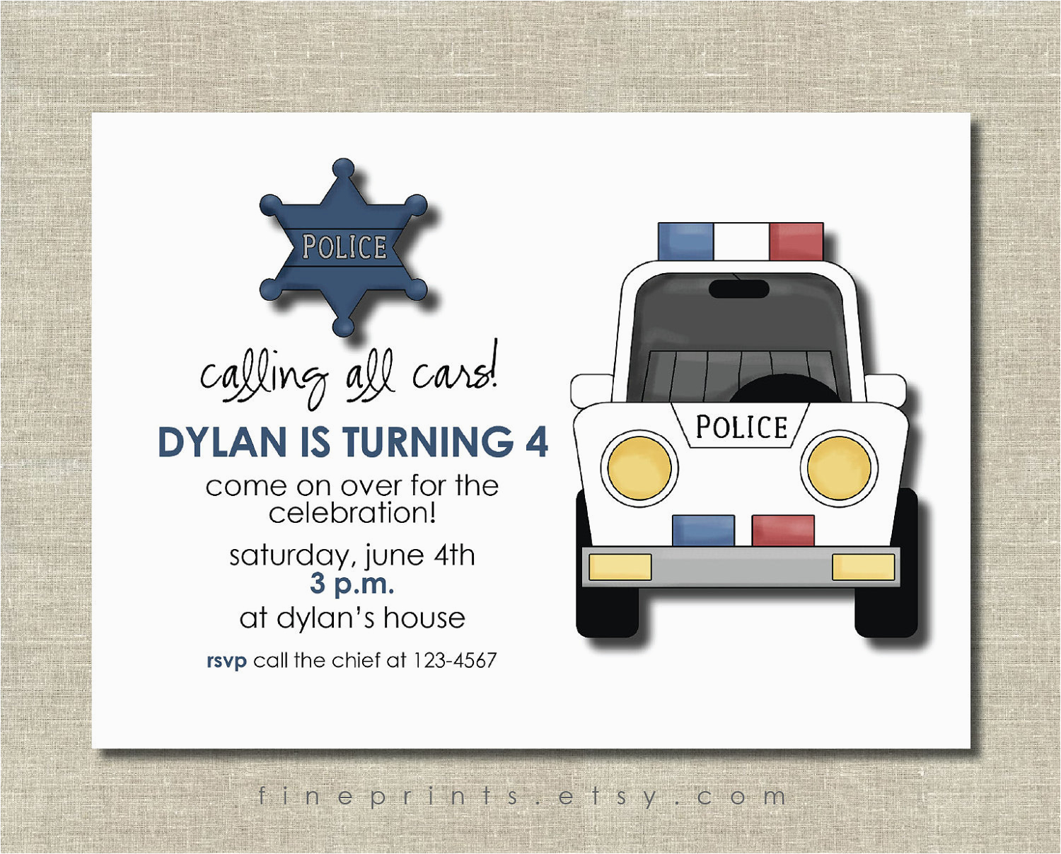 police birthday party invitation