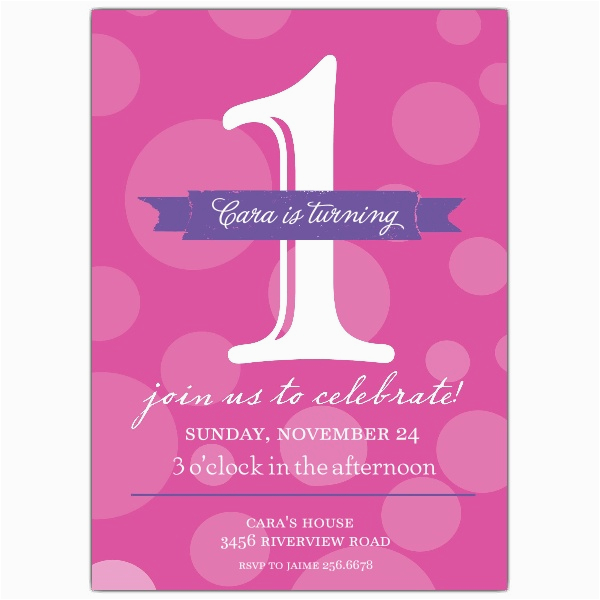 pink polka dot first birthday invitations p 639 57 wd114