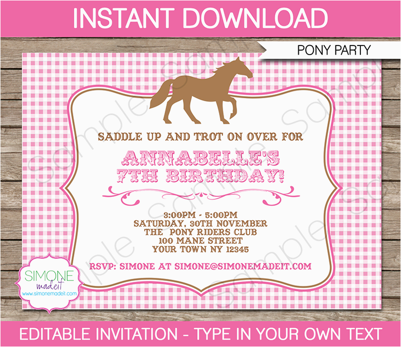 pony party invitations printable
