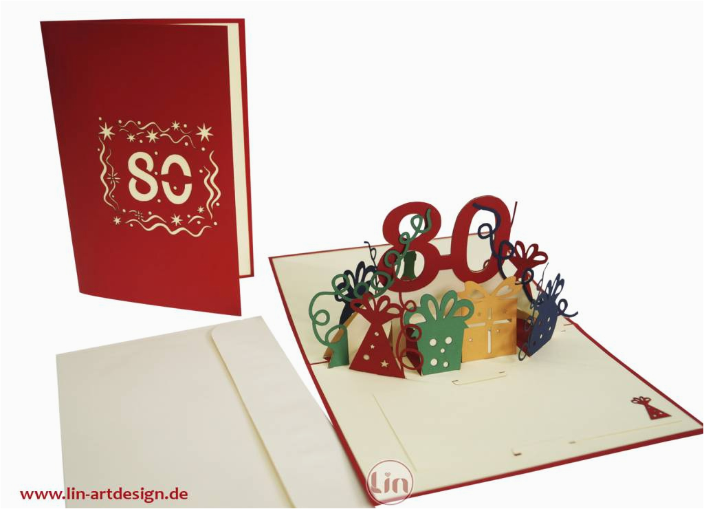 pop up birthday card 80th birthday red