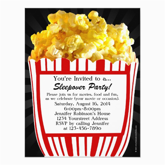 movie popcorn sleepover custom party invitations 161210387173911373