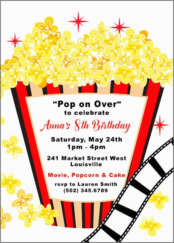 movie birthday party invitation popcorn