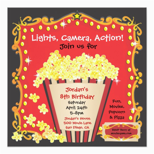 popcorn and a movie birthday party invitation 161377469225495268