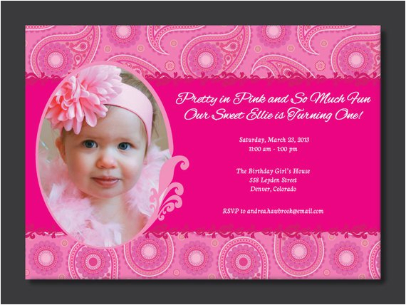 pretty in pink birthday photo invitation