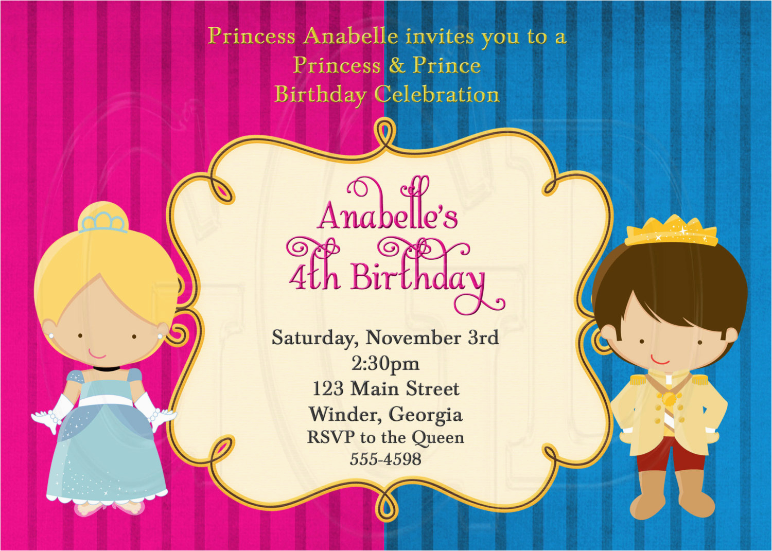 princess and prince birthday invitation