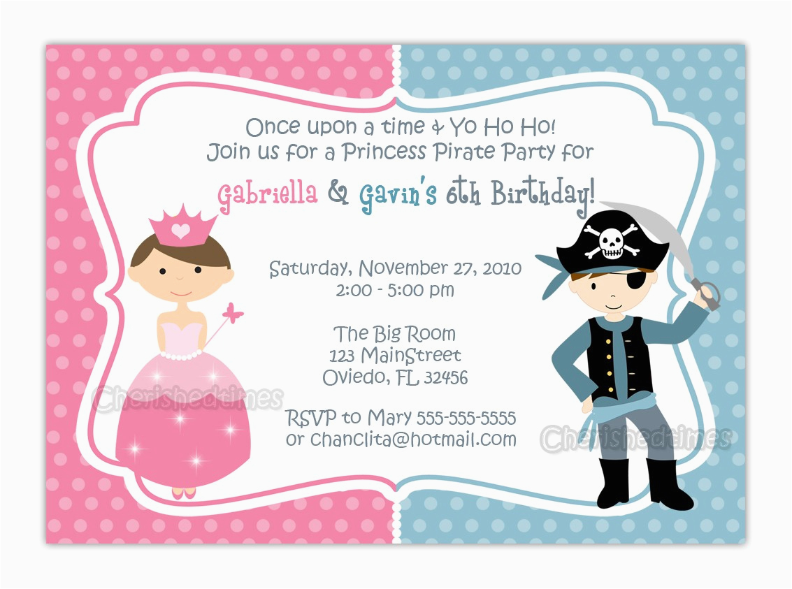 princess and pirate birthday party invitations